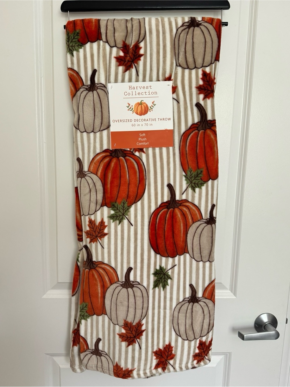 Harvest Collection Striped Fall Pumpkin Decorative Plush Throw Blanket